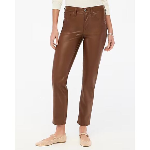 NEW J. Crew 2 Petite (25P) Roasted‎ Cocoa Straight Leg Pant In Faux Leather NWT - Picture 1 of 8